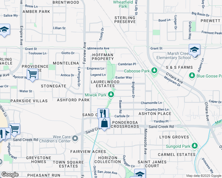 map of restaurants, bars, coffee shops, grocery stores, and more near 1330 Panwood Court in Brentwood