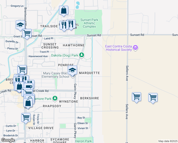 map of restaurants, bars, coffee shops, grocery stores, and more near 503 Avondale Avenue in Brentwood