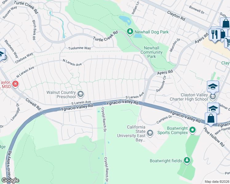 map of restaurants, bars, coffee shops, grocery stores, and more near 4486 Juneberry Court in Concord