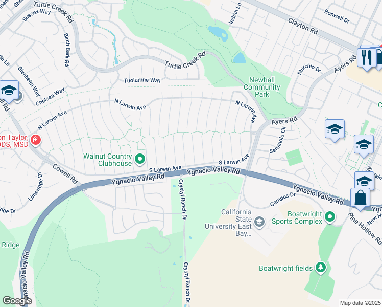 map of restaurants, bars, coffee shops, grocery stores, and more near 4490 Sheepberry Court in Concord