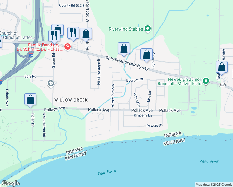 map of restaurants, bars, coffee shops, grocery stores, and more near 10297 Morningside Drive in Newburgh