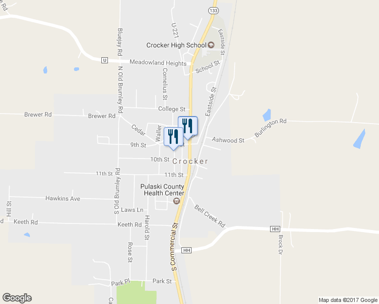 map of restaurants, bars, coffee shops, grocery stores, and more near 112 North Commercial Street in Crocker