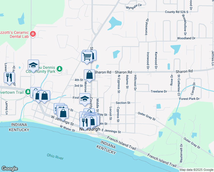 map of restaurants, bars, coffee shops, grocery stores, and more near 623-671 Law Dr in Newburgh