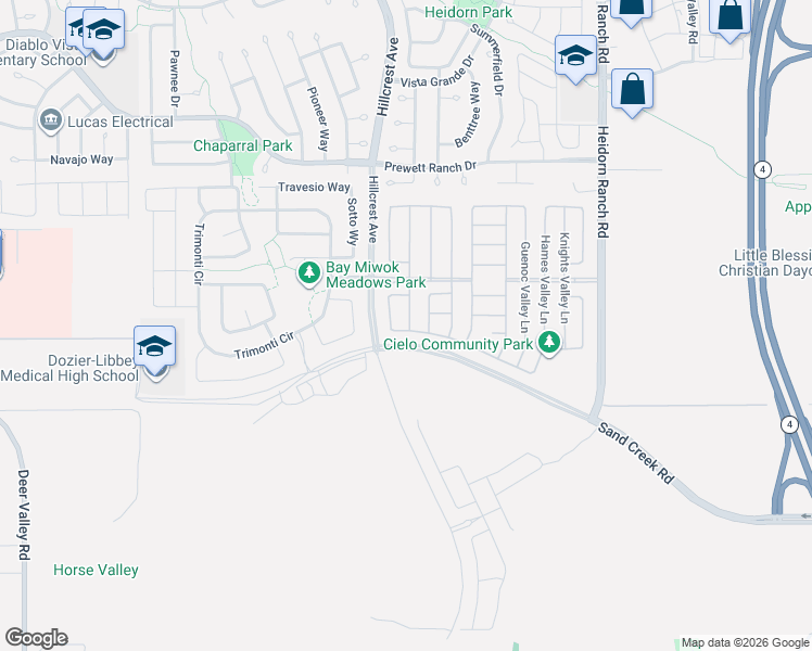 map of restaurants, bars, coffee shops, grocery stores, and more near 5425 Alexander Valley Lane in Antioch