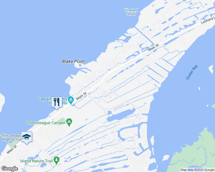 map of restaurants, bars, coffee shops, grocery stores, and more near Deep Fern Court in Chincoteague Island