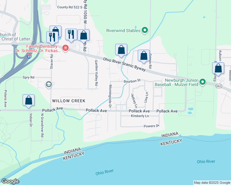 map of restaurants, bars, coffee shops, grocery stores, and more near 10244 Canal Street in Newburgh