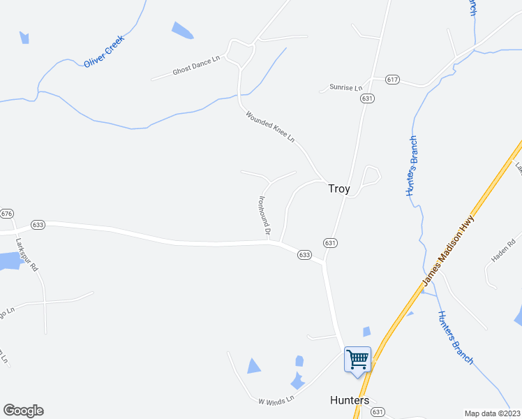 map of restaurants, bars, coffee shops, grocery stores, and more near Ironhound Drive in Troy