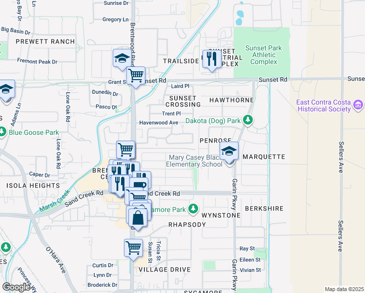 map of restaurants, bars, coffee shops, grocery stores, and more near 390 Grovewood Loop North in Brentwood