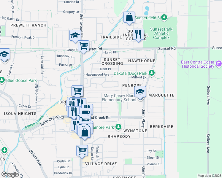 map of restaurants, bars, coffee shops, grocery stores, and more near 400 Grovewood Loop North in Brentwood