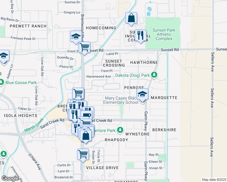 map of restaurants, bars, coffee shops, grocery stores, and more near 390 Grovewood Loop North in Brentwood