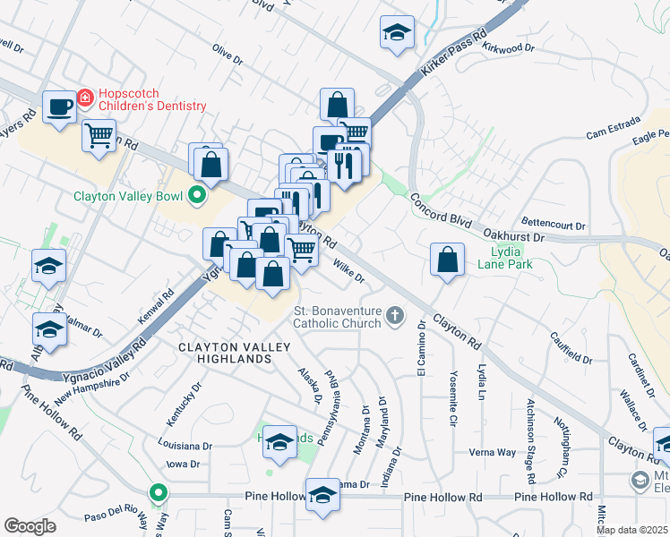 map of restaurants, bars, coffee shops, grocery stores, and more near 5490 Wilke Drive in Concord