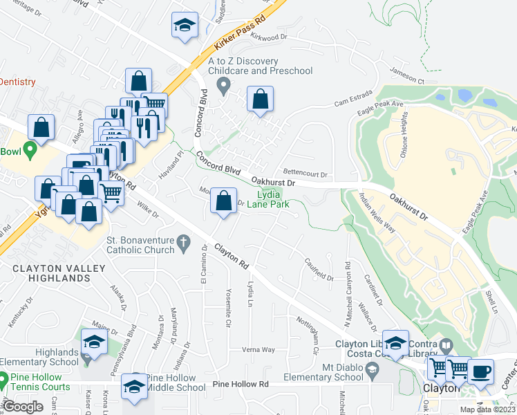map of restaurants, bars, coffee shops, grocery stores, and more near 331 Alexander Place in Clayton