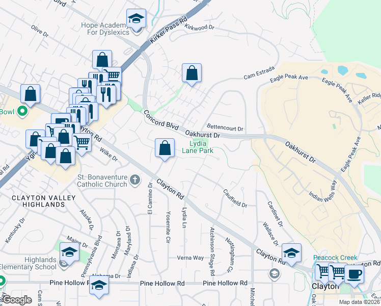 map of restaurants, bars, coffee shops, grocery stores, and more near 331 Alexander Place in Clayton