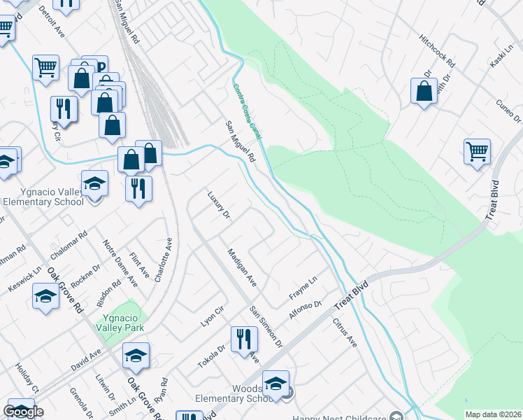 map of restaurants, bars, coffee shops, grocery stores, and more near 2930 Minert Road in Concord