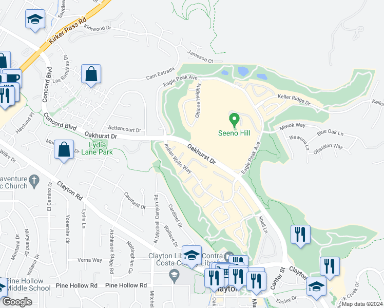 map of restaurants, bars, coffee shops, grocery stores, and more near 317 Saclan Terrace in Clayton