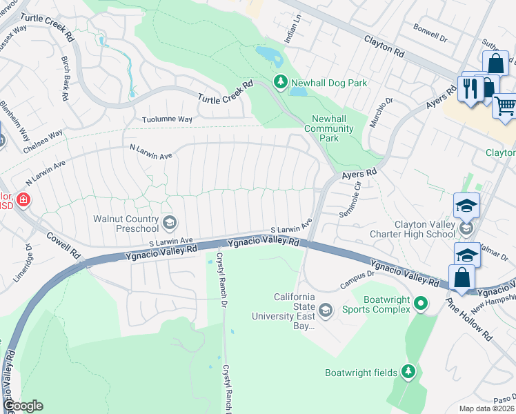 map of restaurants, bars, coffee shops, grocery stores, and more near 4486 Juneberry Court in Concord
