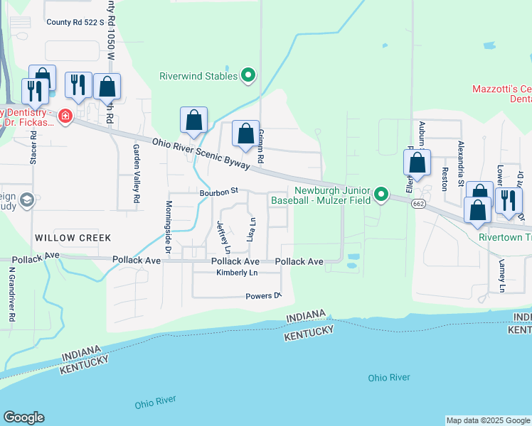 map of restaurants, bars, coffee shops, grocery stores, and more near 5839 Riverwalk Cir in Newburgh