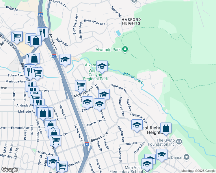 map of restaurants, bars, coffee shops, grocery stores, and more near 5849 Arlington Boulevard in Richmond