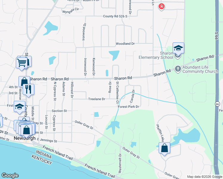 map of restaurants, bars, coffee shops, grocery stores, and more near 619 Rose Drive in Newburgh