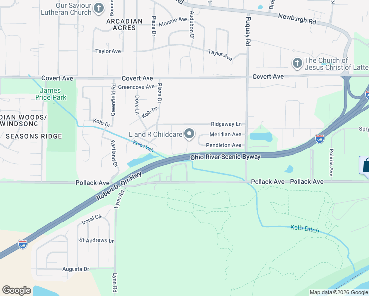 map of restaurants, bars, coffee shops, grocery stores, and more near 1919 Chickasaw Drive in Evansville