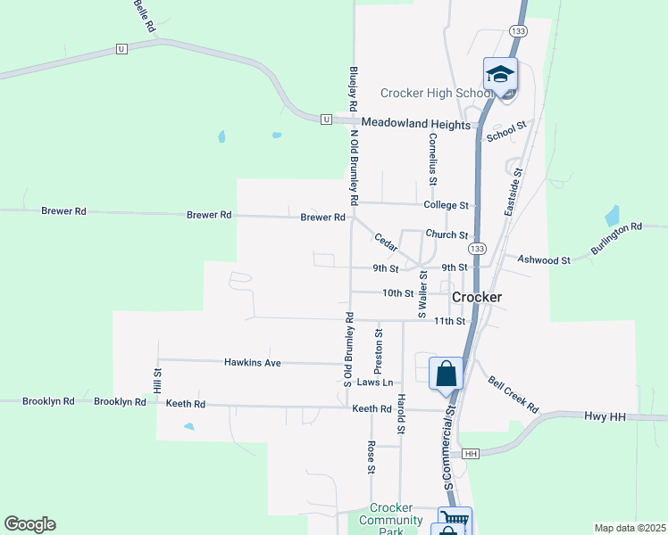 map of restaurants, bars, coffee shops, grocery stores, and more near 407 9th Street Circle in Crocker