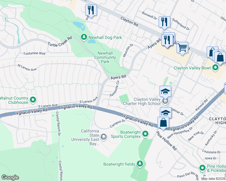 map of restaurants, bars, coffee shops, grocery stores, and more near 1015 Hidden Oak Court in Concord