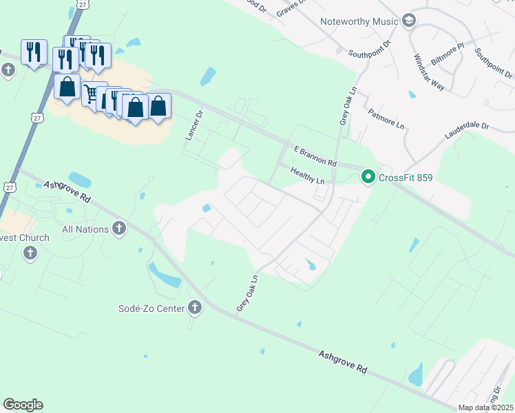 map of restaurants, bars, coffee shops, grocery stores, and more near Emma Katherine Lane in Nicholasville