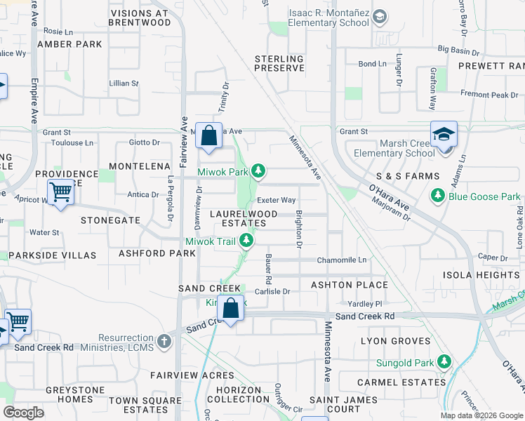 map of restaurants, bars, coffee shops, grocery stores, and more near 1093 Somersby Way in Brentwood