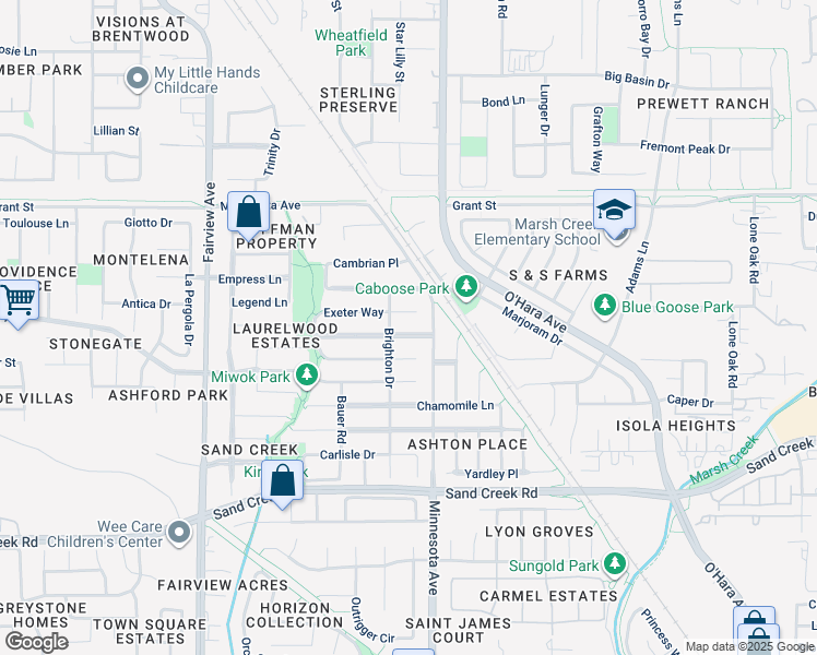map of restaurants, bars, coffee shops, grocery stores, and more near 1065 Somersby Way in Brentwood