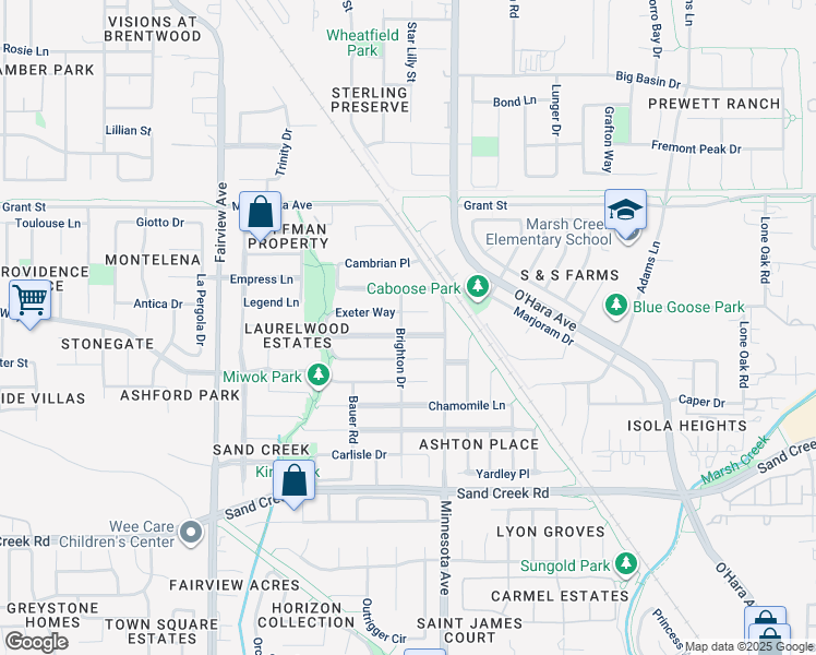 map of restaurants, bars, coffee shops, grocery stores, and more near 1069 Somersby Way in Brentwood
