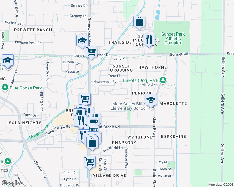map of restaurants, bars, coffee shops, grocery stores, and more near 427 Grovewood Loop North in Brentwood