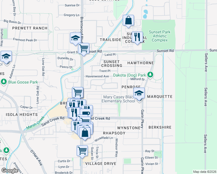 map of restaurants, bars, coffee shops, grocery stores, and more near 417 Grovewood Loop North in Brentwood