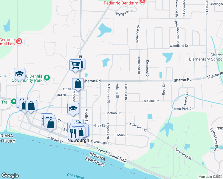 map of restaurants, bars, coffee shops, grocery stores, and more near 715 North Cypress Street in Newburgh