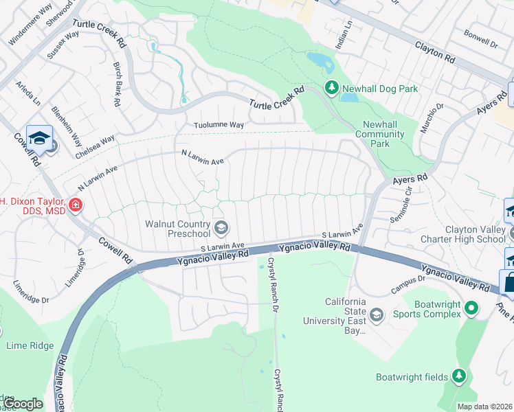 map of restaurants, bars, coffee shops, grocery stores, and more near 4480 River Ash Court in Concord