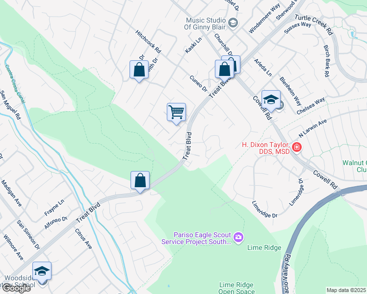 map of restaurants, bars, coffee shops, grocery stores, and more near 4280 Marietta Court in Concord