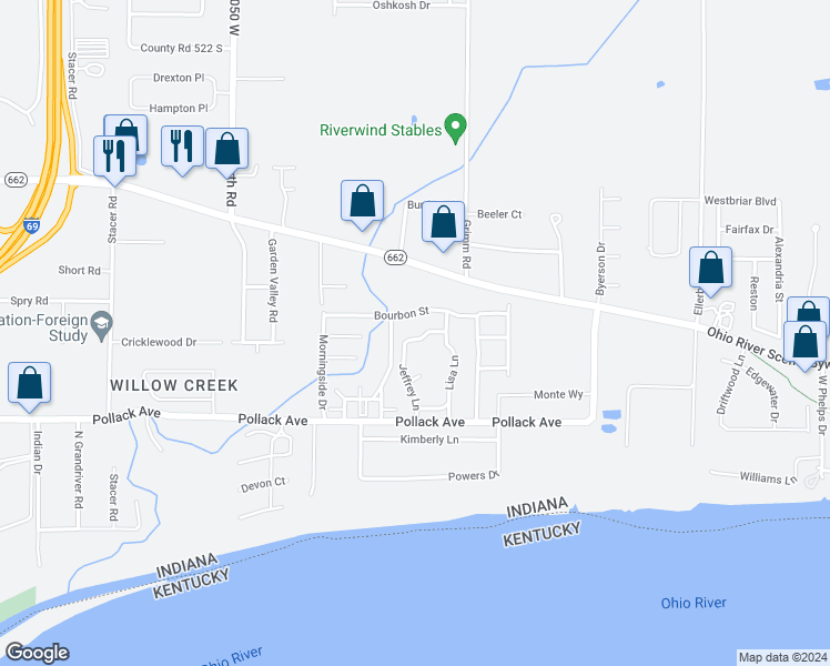 map of restaurants, bars, coffee shops, grocery stores, and more near 5811 Jeffrey Lane in Newburgh