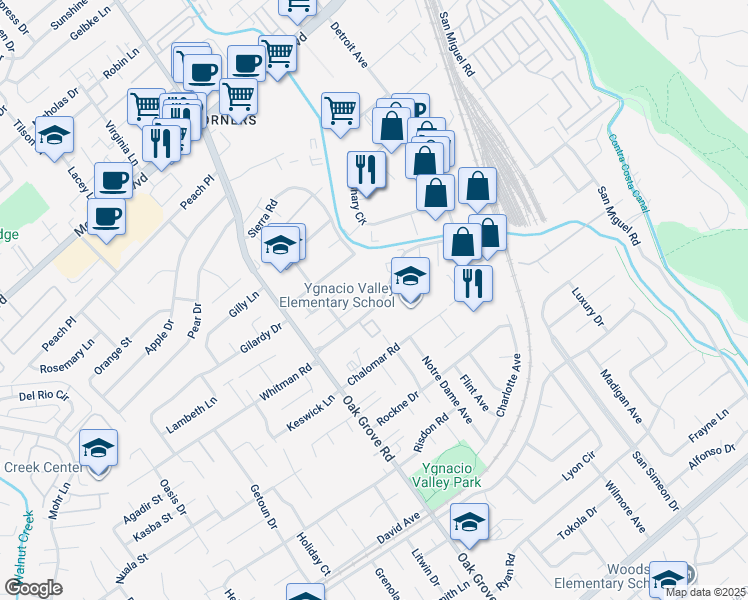 map of restaurants, bars, coffee shops, grocery stores, and more near 2275 Whitman Road in Concord
