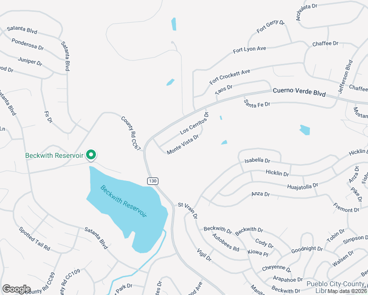 map of restaurants, bars, coffee shops, grocery stores, and more near 5353-5357 Monte Vista Drive in Pueblo