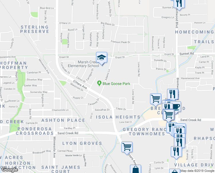 map of restaurants, bars, coffee shops, grocery stores, and more near 601 Gracie Lane in Brentwood