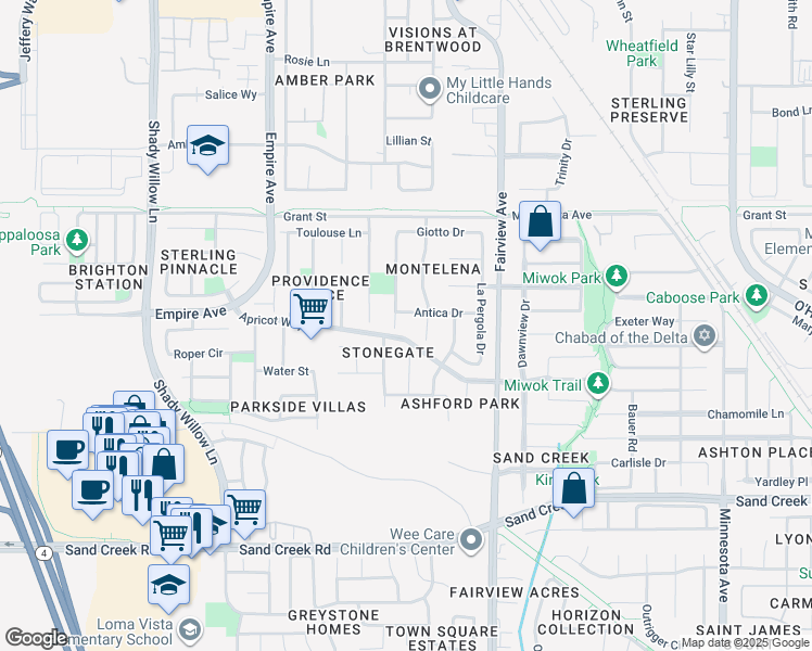 map of restaurants, bars, coffee shops, grocery stores, and more near 1865 La Fonte Court in Brentwood