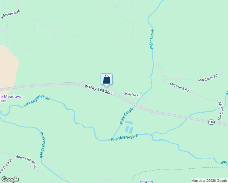 map of restaurants, bars, coffee shops, grocery stores, and more near Highway 145 in Telluride