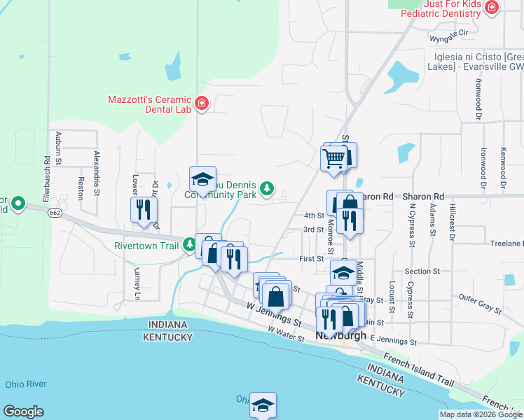 map of restaurants, bars, coffee shops, grocery stores, and more near 520-598 Jefferson Street in Newburgh