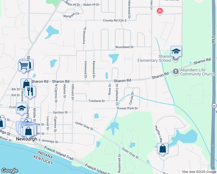 map of restaurants, bars, coffee shops, grocery stores, and more near 619 Rose Drive in Newburgh