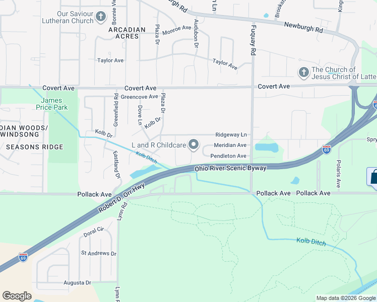 map of restaurants, bars, coffee shops, grocery stores, and more near 1919-1969 Chickasaw Drive in Evansville