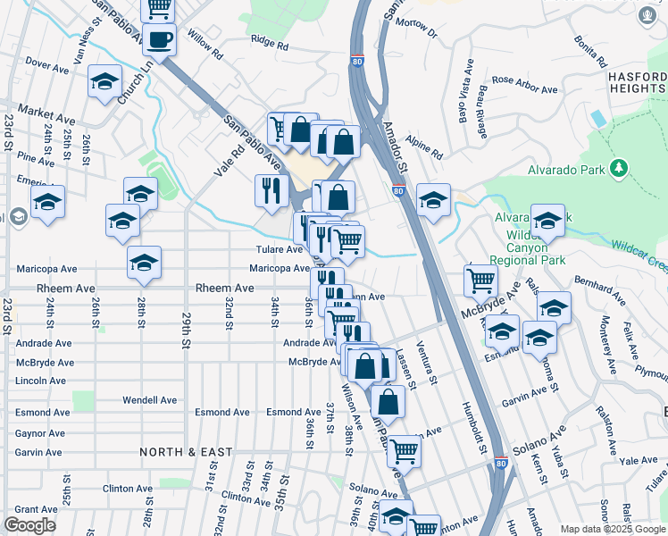 map of restaurants, bars, coffee shops, grocery stores, and more near 13102 San Pablo Avenue in Richmond