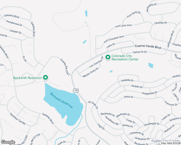 map of restaurants, bars, coffee shops, grocery stores, and more near Monte Vista Drive in Colorado City