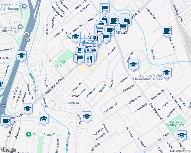 map of restaurants, bars, coffee shops, grocery stores, and more near 1054 Dale Place in Concord
