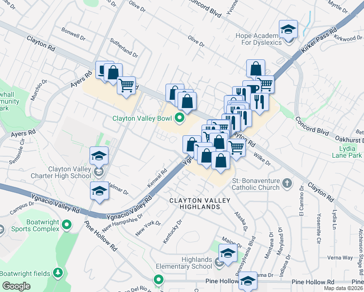 map of restaurants, bars, coffee shops, grocery stores, and more near in Concord