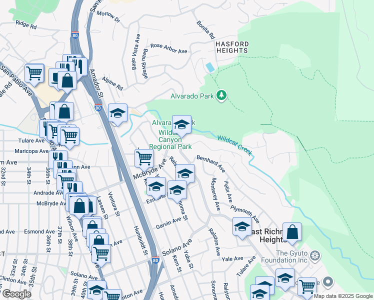 map of restaurants, bars, coffee shops, grocery stores, and more near 5849 Arlington Boulevard in Richmond
