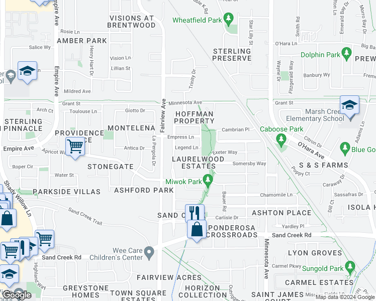 map of restaurants, bars, coffee shops, grocery stores, and more near 1428 Legend Lane in Brentwood